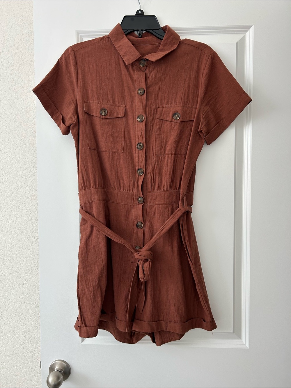 Amazon Essentials Rust Button-Front Short Sleeve Romper